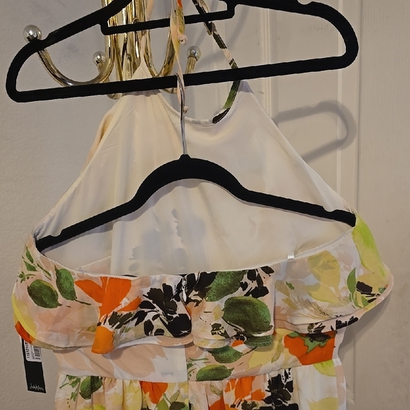 Elegant Cream and Orange Halter Midi Sundress - Picture 7 of 8